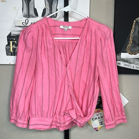 Madewell Wrap Top in Cecilia Stripe. Size XS - Picture 3 of 9